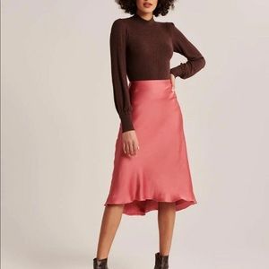 Coral pink satin silky midi skirt Abercrombie